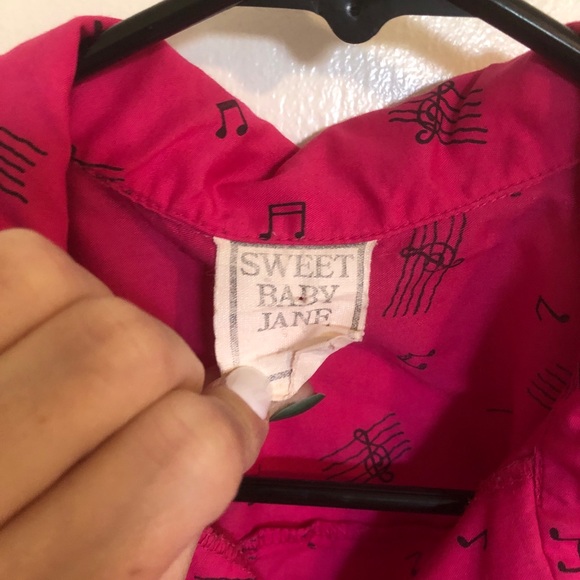 Cutest Vintage 80’s 3/4 sleeve Hot Pink Music Note Blouse M/L - Picture 4 of 8